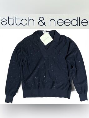 Stitch & Needle Navy Blue Shimmery Sweater Top New with Tags Boutique